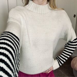 White and Black Striped Sweater